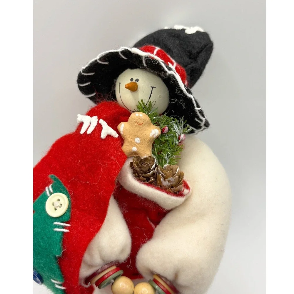 Primitive Folk Art Snowman Christmas Decor Button Legs Gingerbread Red Scarf 13
